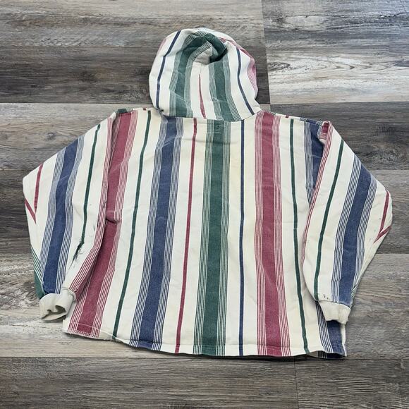 Vintage Bonjour Multicolor Women L Striped Spellout Logo Hoodie Pullover Classic - Picture 3 of 7